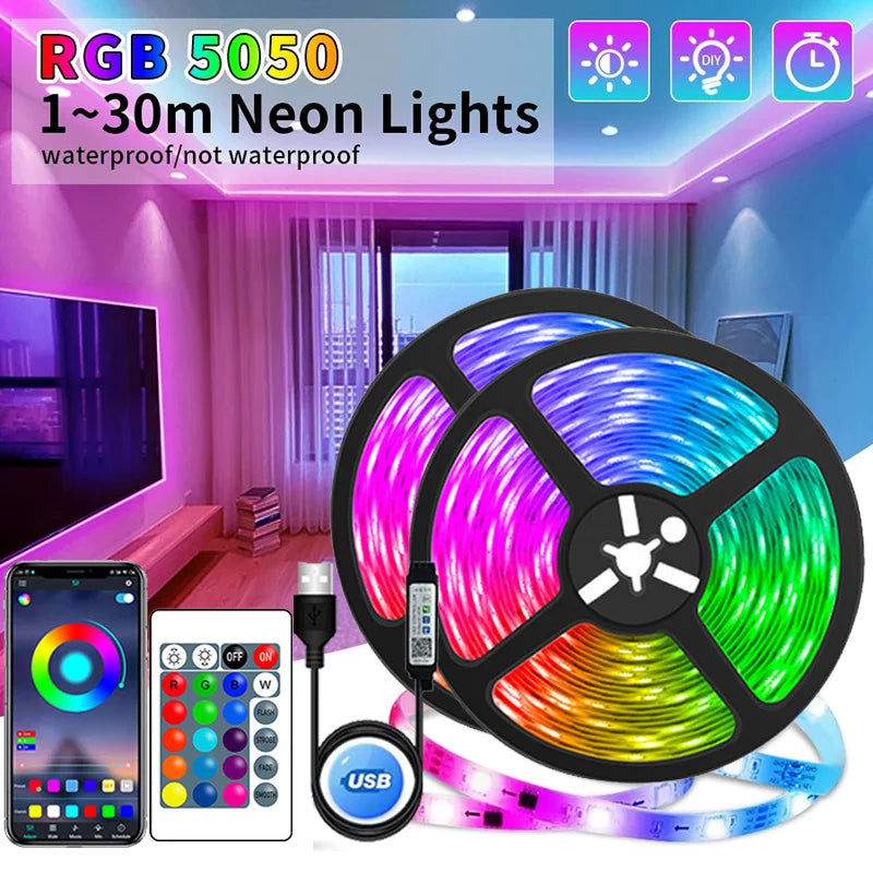 LEDs Iluminação - Luzes de tira led usb controle app mudança de cor 5050 rgb led luz flexível fita da lâmpada para decoração do quarto tv backlight diodo