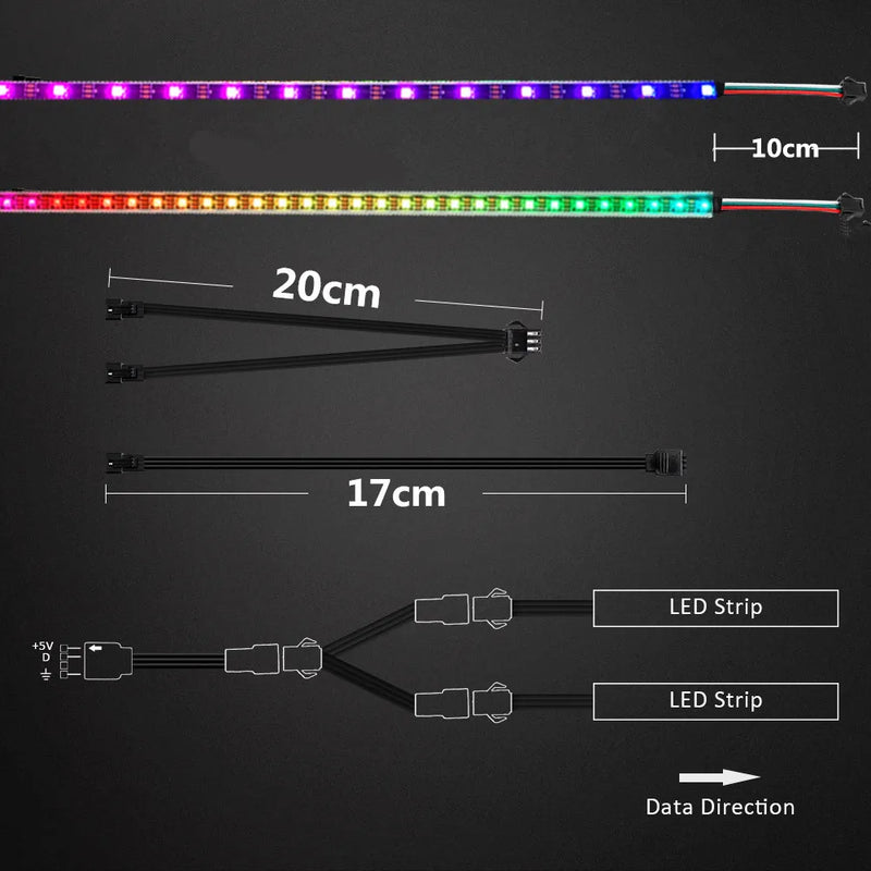 LEDs e Iluminação - Addressable ARGB 5V LED Endereçável argb 5v tira led 3pin computador caso fita luz ws2812b smd 5050 flexível mutável cor gamer lâmpada de mesa Para PC/ Computador/ Desktop