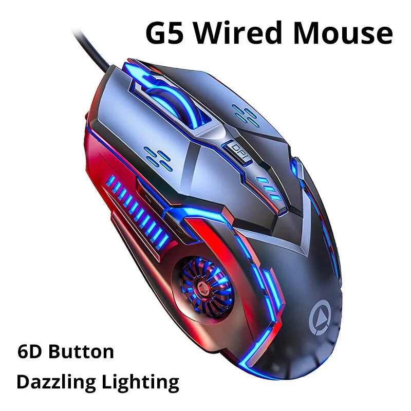 Silver Eagle G5 Mute Wired Mouse com fio seis teclas Luminous Game E-Sports Machinery Para Computadores, PC e Jogos