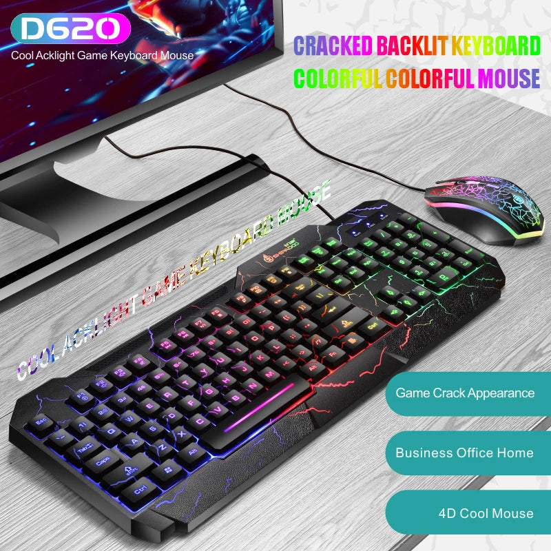 Kit Teclado e Mouse - Conjunto de teclado e mouse para jogos Burst Office Conjunto de teclado e mouse periférico para jogos com sensação mecânica luminosa