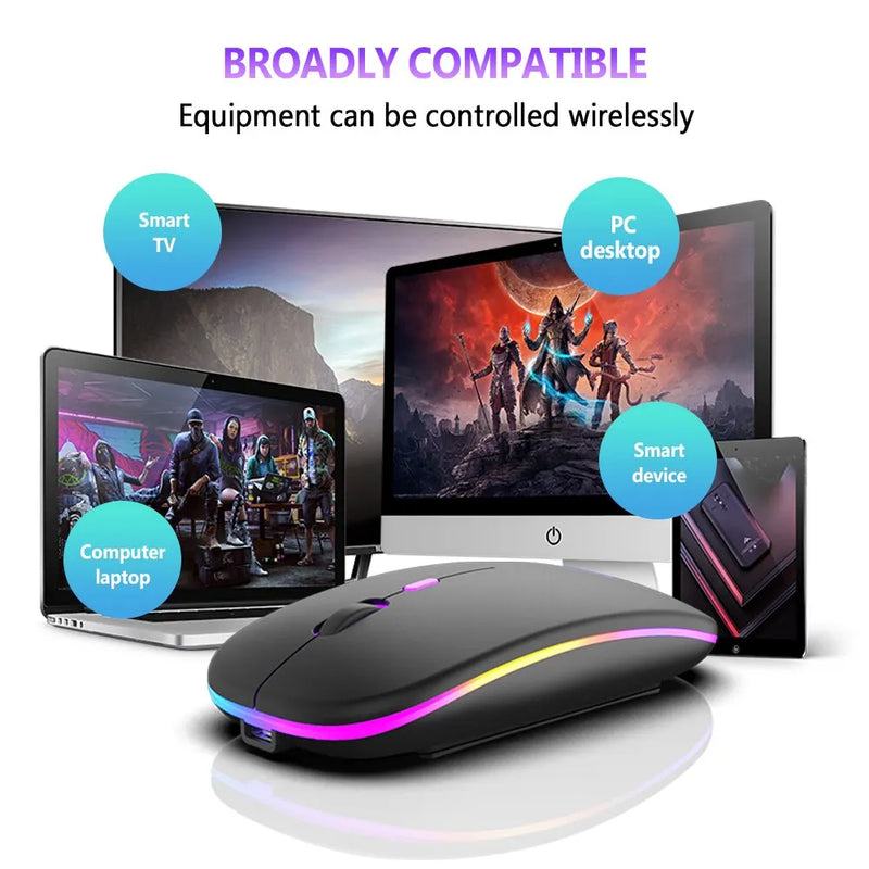 Wireless Mouse Bluetooth Mouse Gamer sem fio Bluetooth e modos duplos de 2,4 GHz recarregável RGB ergonômico silencioso clique para PC/ Computador/ Laptop