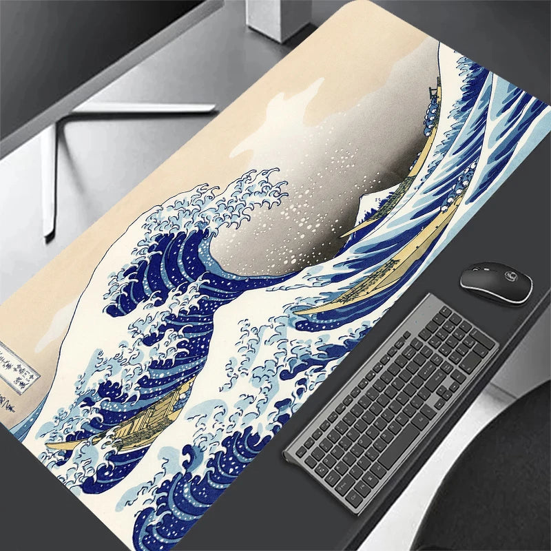 Mouse Pad - Arte mouse pad japão a grande onda de kanagawa grande gaming mousepad gamer teclado mouse tapetes de escritório computador portátil mesa