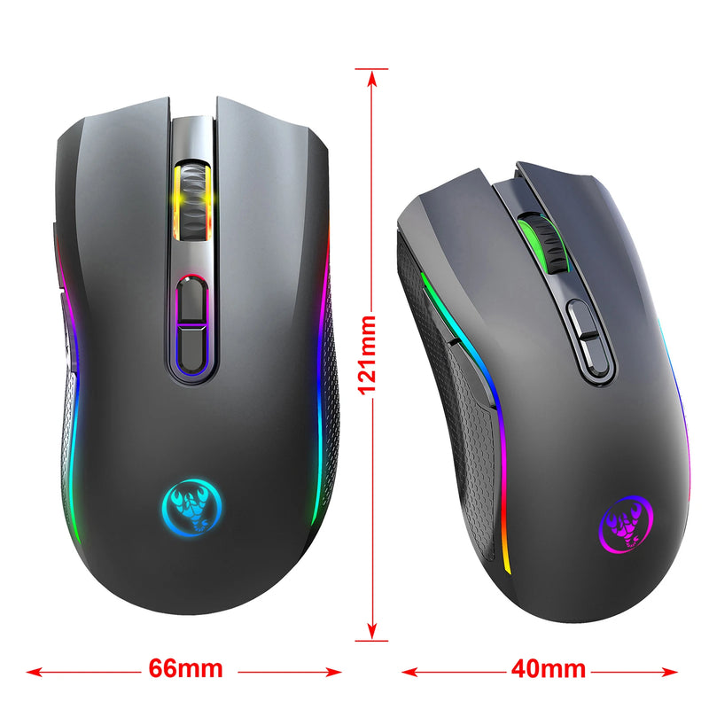 HXSJ T69 2.4G Wireless Mecânico Mouse RGB Gaming Mouse Ergonômico 7 Programáveis Botões Mouse 4800DPI para Computadores/ PC/ jogos