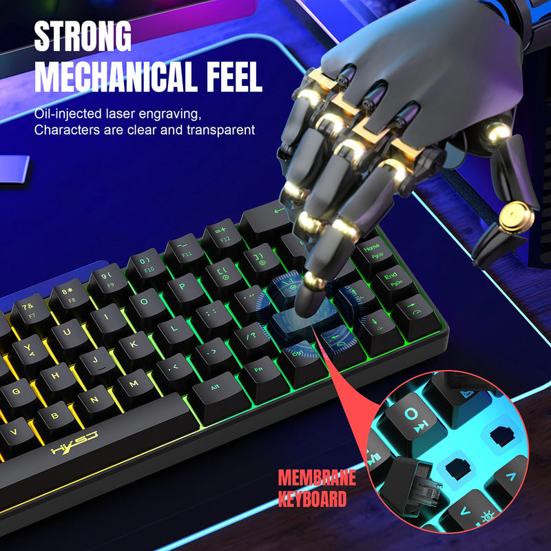 Teclado Membrana - HXSJ V200 Wired K68 RGB Streamer Mini teclado para jogos Teclado de membrana livre de conflitos de 19 teclas, mas sensação mecânica para jogos/escritório