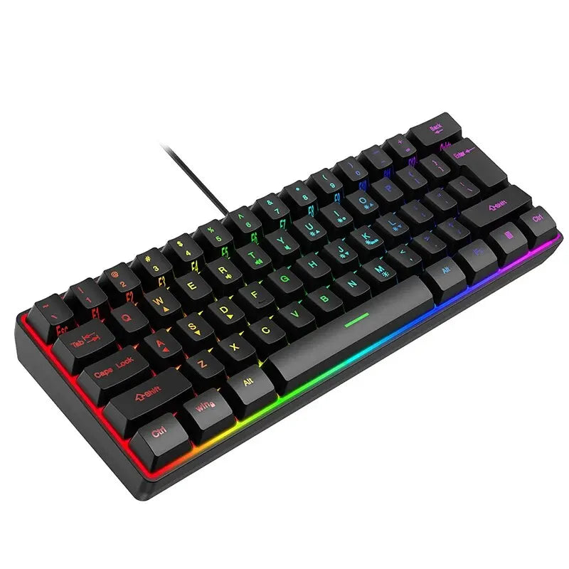 61 teclas combinadas com luz RGB, alto nível de aparência, sensação mecânica, linha TPC, teclado gamer com fio Keyboard Gamer