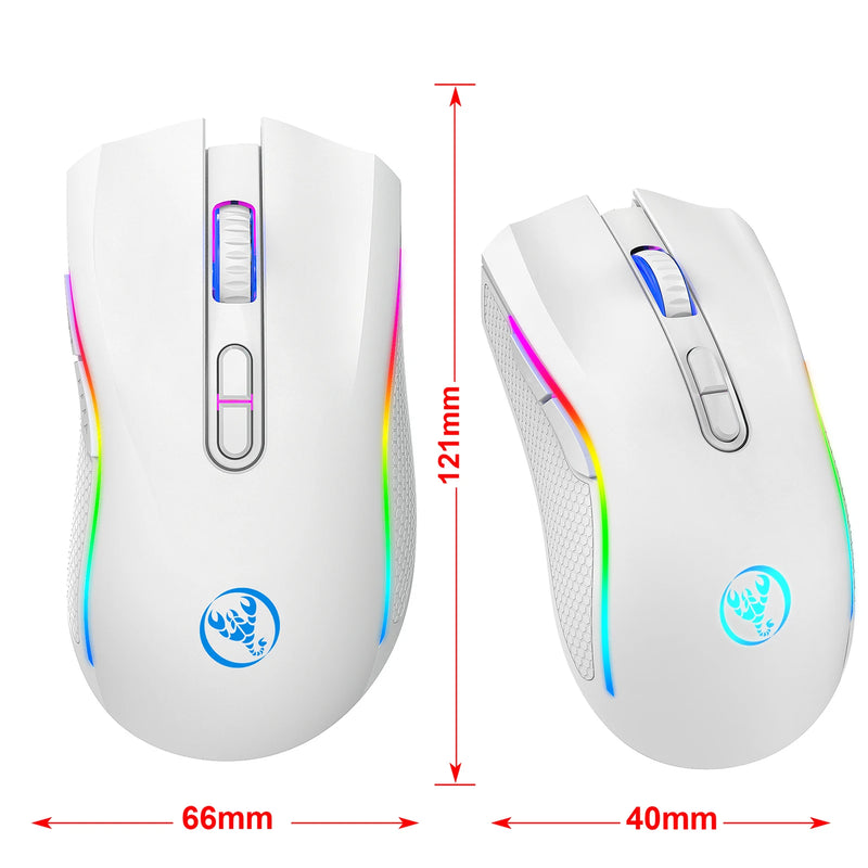 HXSJ T69 2.4G Wireless Mecânico Mouse RGB Gaming Mouse Ergonômico 7 Programáveis Botões Mouse 4800DPI para Computadores/ PC/ jogos