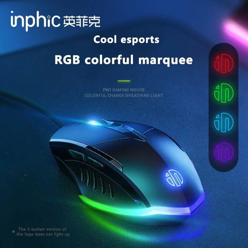 Mouse - Inphic W1 Mouse com fio Esports Gaming Mouse Definição de programação macro de seis botões para ajustar DPI Silent Office Mouse