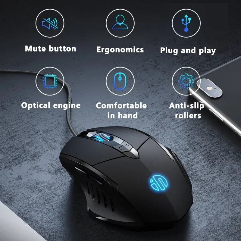 Mouse - Inphic W1 Mouse com fio Esports Gaming Mouse Definição de programação macro de seis botões para ajustar DPI Silent Office Mouse