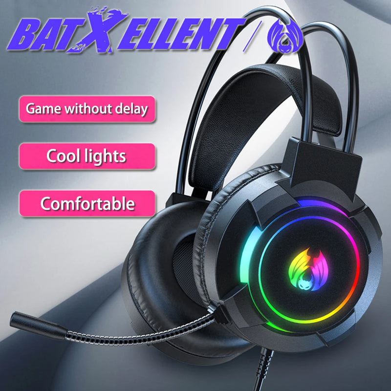 Usb 3.5mm com fio Headphone 7.1 estéreo gaming headset pc baixo capacete com microfone luz led para computador gamer.