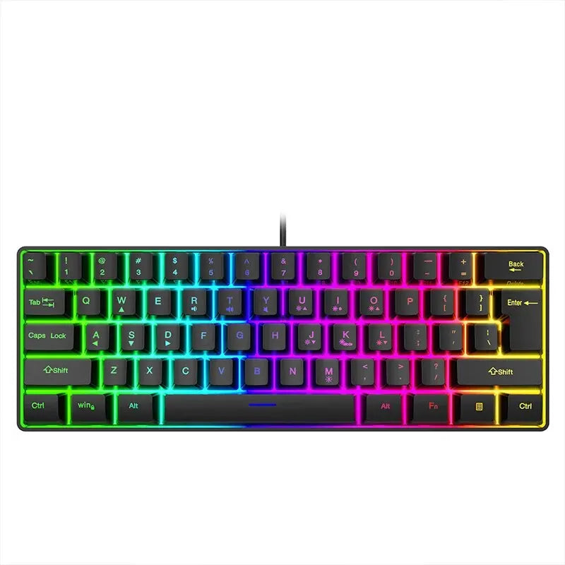 61 teclas combinadas com luz RGB, alto nível de aparência, sensação mecânica, linha TPC, teclado gamer com fio Keyboard Gamer