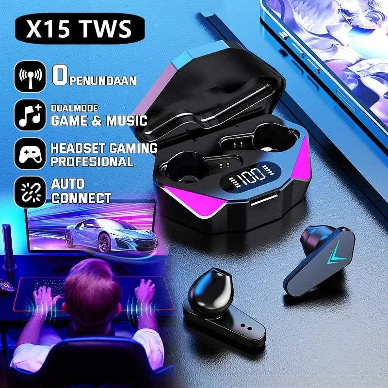 Fone Bluetooth - X15 TWS Fone de ouvido sem fio 5.3 bluetooth Fone de ouvido 65ms Baixa latência Earbud Esport Gaming Headset Gamer com microfone para iphone