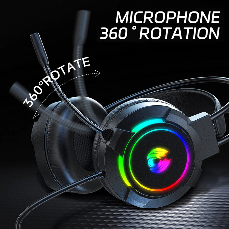 Usb 3.5mm com fio Headphone 7.1 estéreo gaming headset pc baixo capacete com microfone luz led para computador gamer.