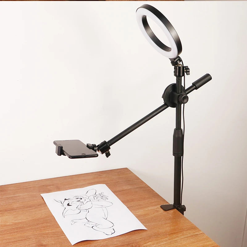 Tripé para Mesa - Overhead Tripod Tripé suspenso para celular, smartphone, mesa, gravação de vídeo, suporte com anel de luz para fotografia de mesa