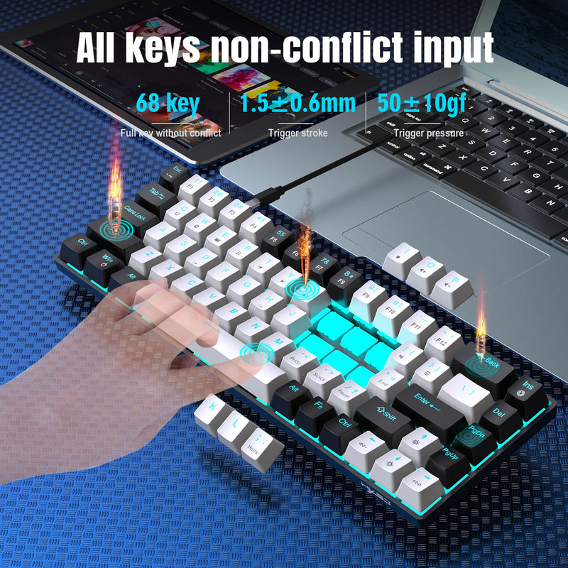 Teclado Mecânico  - 68 Keys Mechanical Keyboard 68 teclas teclado mecânico ergonomia RGB retroiluminado LED quente swappable interruptor azul teclado de jogos para Desktop