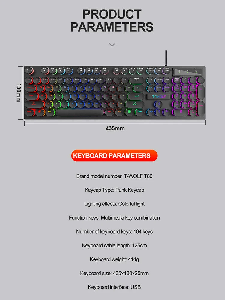 Teclado sensação mecânica de sombra, teclado, computador desktop, laptop, jogos teclado com fio iluminado