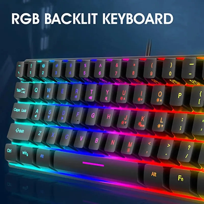 61 teclas combinadas com luz RGB, alto nível de aparência, sensação mecânica, linha TPC, teclado gamer com fio Keyboard Gamer