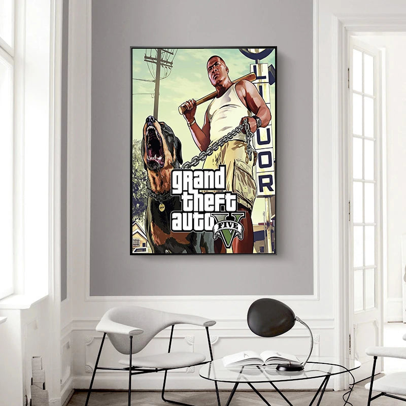 Quadro/Pôster - Grand Theft Auto Pôster de videogame Pintura em tela GTA 5 Impressão de imagem de parede para jogadores modernos Sala de estar Decoração de casa