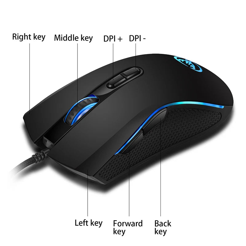 Mouse gamer com fio para jogos, 7 botões, 3200dpi LED Optical USB Mouse para pc, computador, jogos