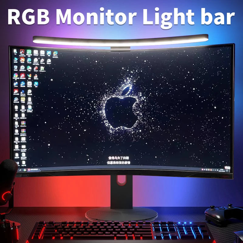 Iluminação de Monitor/ Computador - Curved LED Monitor Light Bar Rgb Barra de luz curvada para monitor de led, lâmpada rgb para tela de computador, escurecimento contínuo, luz de fundo suspensa