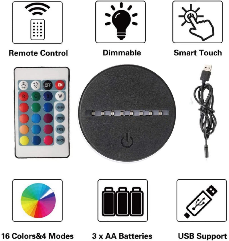 Decoração de LEDs - Luz noturna ilusão 3D Messi 7 cores/16 cores gradiente toque interruptor LED luz noturna abajur (branco crepitante)