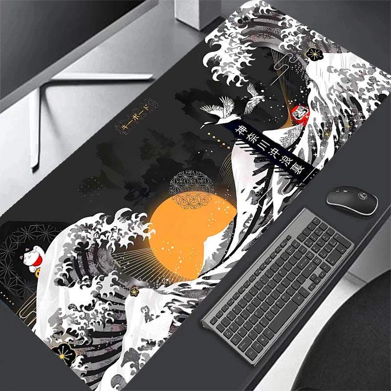 Mouse Pad - Arte mouse pad japão a grande onda de kanagawa grande gaming mousepad gamer teclado mouse tapetes de escritório computador portátil mesa