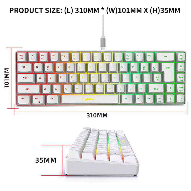 Teclado Membrana - HXSJ V200 Wired K68 RGB Streamer Mini teclado para jogos Teclado de membrana livre de conflitos de 19 teclas, mas sensação mecânica para jogos/escritório