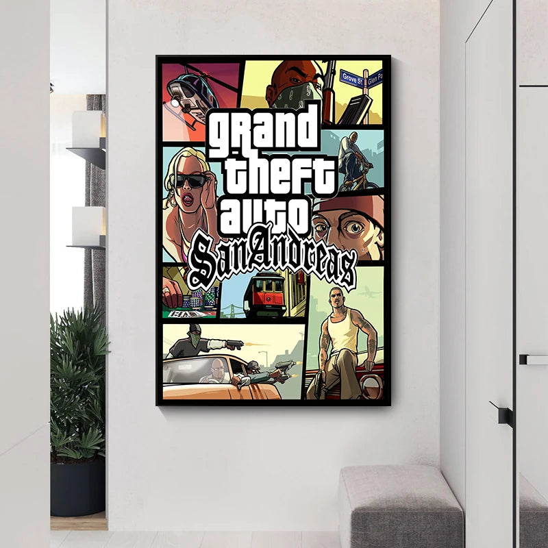 Quadro/Pôster - Grand Theft Auto Pôster de videogame Pintura em tela GTA 5 Impressão de imagem de parede para jogadores modernos Sala de estar Decoração de casa