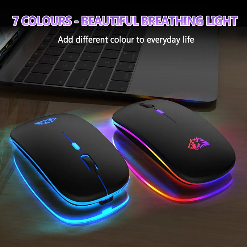 Wireless Mouse Bluetooth Mouse Gamer sem fio Bluetooth e modos duplos de 2,4 GHz recarregável RGB ergonômico silencioso clique para PC/ Computador/ Laptop