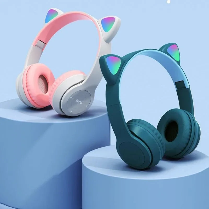 P47 Wireless Headphone Cat Feminino Bluetooth com microfone bluetooth estéreo baixo capacetes PC Celular Headset Gamer