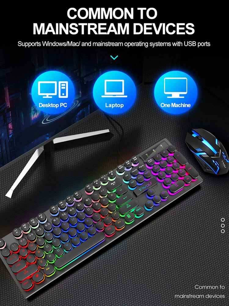 Teclado sensação mecânica de sombra, teclado, computador desktop, laptop, jogos teclado com fio iluminado