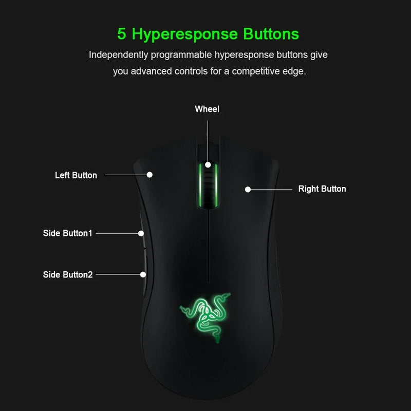 Mouse - Original Razer DeathAdder Essential Wired Gaming Mouse original deathadder essencial com fio mouse para jogos mouse 6400dpi sensor óptico 5 botões independentes para laptop pc gamer