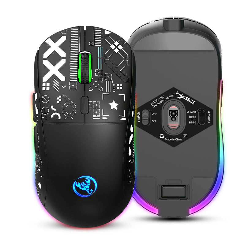 hxsj T90 2.4G Mouse mecânico sem fio RGB Gaming Mouse Ergonômico 10 milhões de pressionamentos de tecla 3600DPI Mouse 11 modos de iluminação RGB Mouse