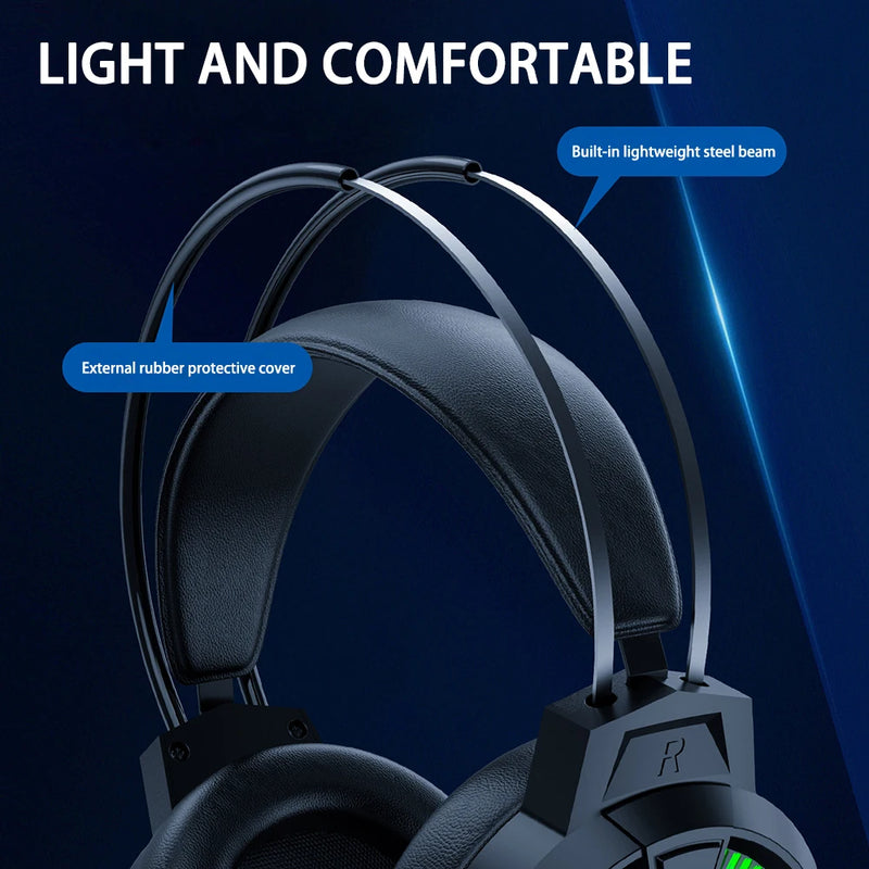 Usb 3.5mm com fio Headphone 7.1 estéreo gaming headset pc baixo capacete com microfone luz led para computador gamer.