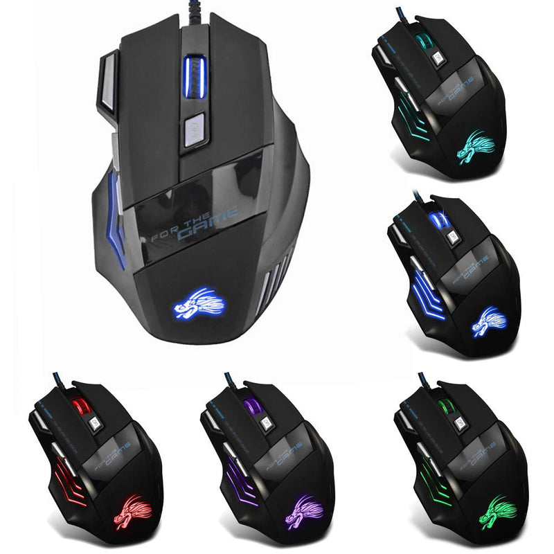 Mouse - USB Wired Gaming Mouse Mouse gamer com fio usb, mouse óptico ajustável com retroiluminação de 7 botões, 5500 dpi, para pc gamer, computador desktop