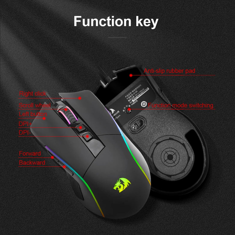 Mouse para jogos REDRAGON Lonewolf G105 RGB USB com fio 8000 DPI 8 botões mouse programável ergonômico para computador laptop PC Gamer