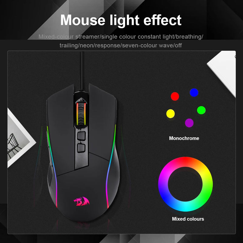 Mouse para jogos REDRAGON Lonewolf G105 RGB USB com fio 8000 DPI 8 botões mouse programável ergonômico para computador laptop PC Gamer