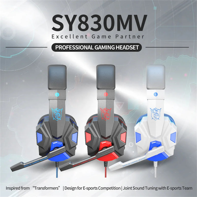 SY830MV Wired Headset cancelamento de ruído, estéreo, fones de ouvido com LED Lighting para celular, laptop e jogos