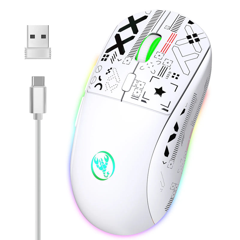 hxsj T90 2.4G Mouse mecânico sem fio RGB Gaming Mouse Ergonômico 10 milhões de pressionamentos de tecla 3600DPI Mouse 11 modos de iluminação RGB Mouse