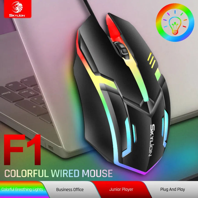 Mouse - SKYLION F1 Wired 3 Keys Mouse SKYLION F1 Mouse com 3 teclas com fio Colorful Iluminação para jogos e escritório para Microsoft Windows e sistema Apple IOS