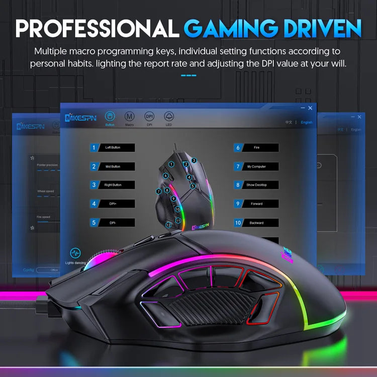 Mouse - Macro RGB Gaming Mouse Mouse gamer macro rgb com peso livre, 12800dpi, 12 teclas programáveis, mouse rgb light max a 6 níveis para pc mac gun pubg laptop