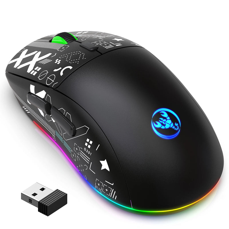 hxsj T90 2.4G Mouse mecânico sem fio RGB Gaming Mouse Ergonômico 10 milhões de pressionamentos de tecla 3600DPI Mouse 11 modos de iluminação RGB Mouse