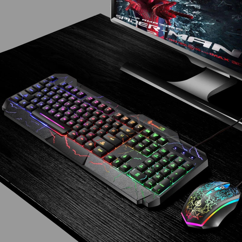 Kit Teclado e Mouse - Conjunto de teclado e mouse para jogos Burst Office Conjunto de teclado e mouse periférico para jogos com sensação mecânica luminosa