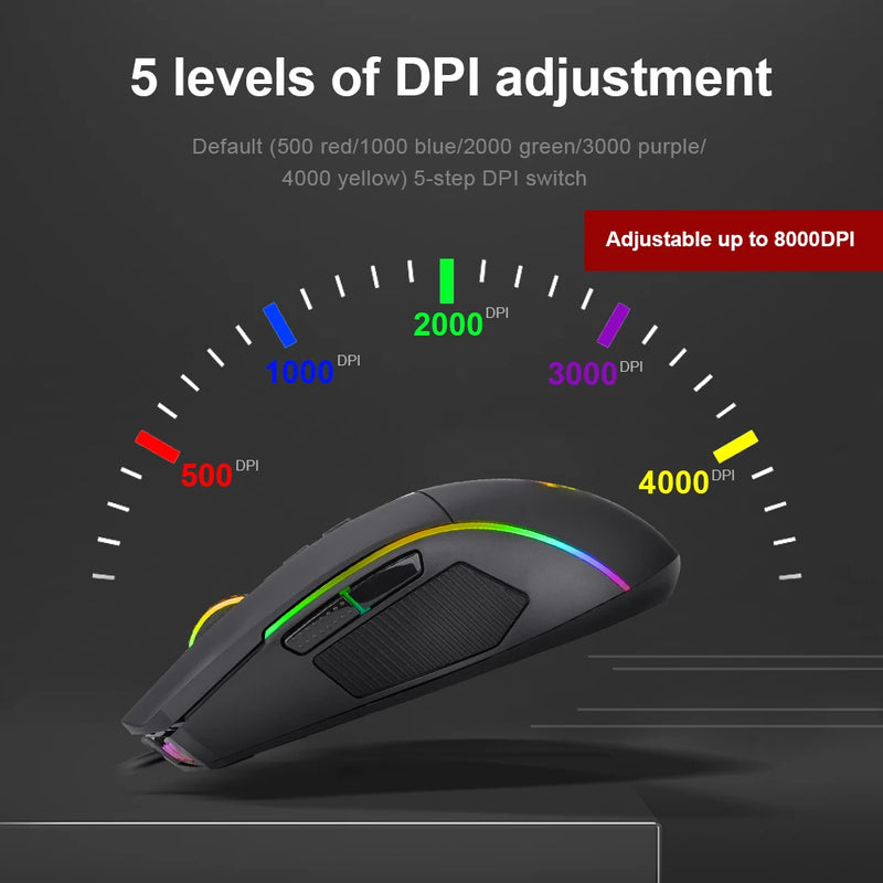 Mouse para jogos REDRAGON Lonewolf G105 RGB USB com fio 8000 DPI 8 botões mouse programável ergonômico para computador laptop PC Gamer