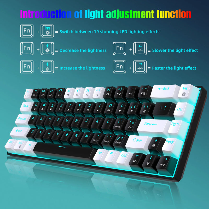 Teclado Mecânico  - 68 Keys Mechanical Keyboard 68 teclas teclado mecânico ergonomia RGB retroiluminado LED quente swappable interruptor azul teclado de jogos para Desktop