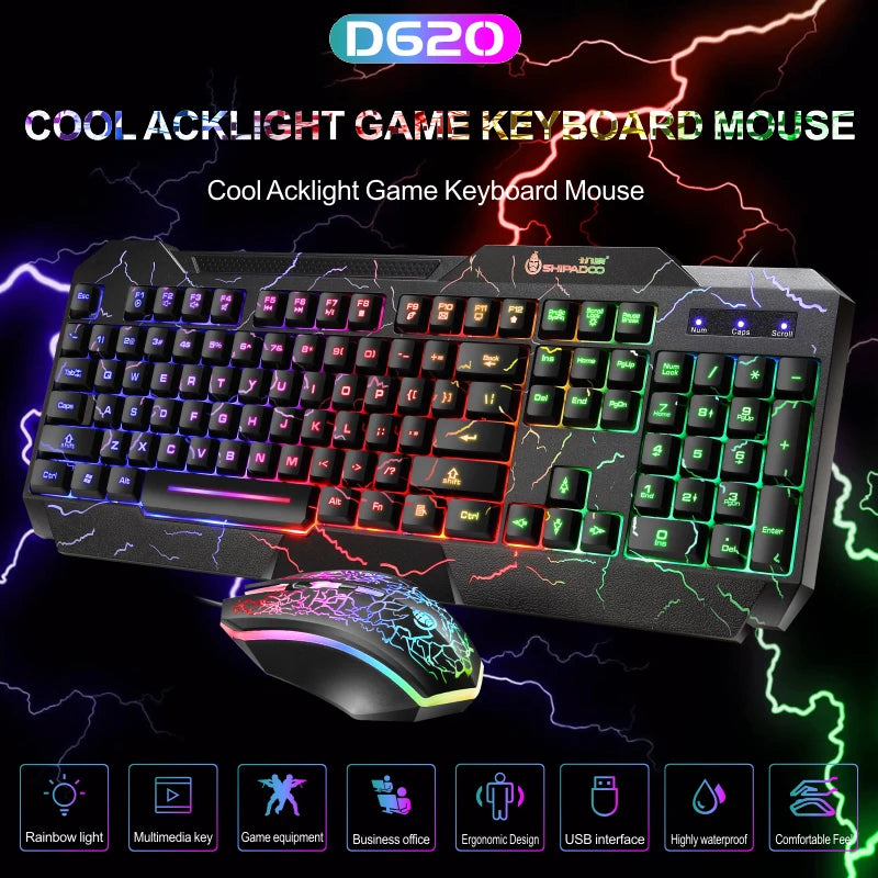 Kit Teclado e Mouse - Conjunto de teclado e mouse para jogos Burst Office Conjunto de teclado e mouse periférico para jogos com sensação mecânica luminosa