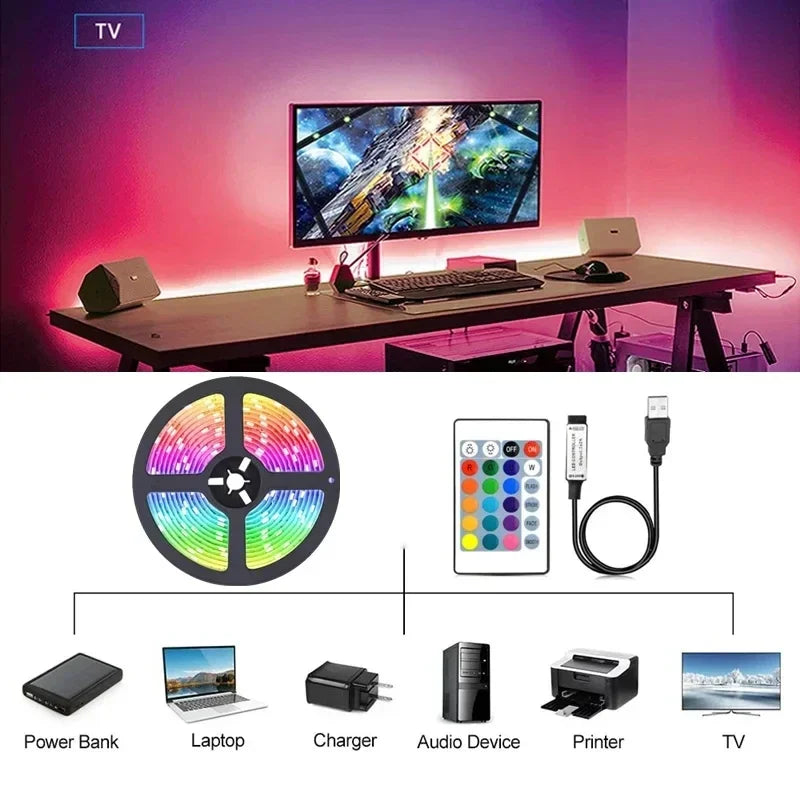 LEDs Iluminação - Luzes de tira led usb controle app mudança de cor 5050 rgb led luz flexível fita da lâmpada para decoração do quarto tv backlight diodo