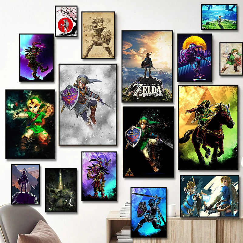 Quadro/ Pôster de Games - Zelda vídeo game poster pintura em tela zeldas  poster e impressões arte de parede para quarto sala de jogos decoração