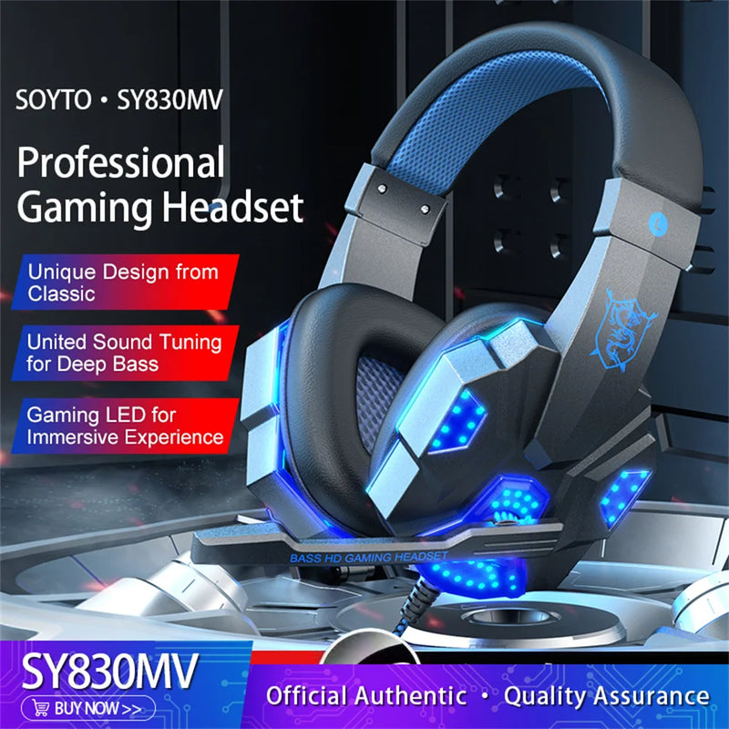 SY830MV Wired Headset cancelamento de ruído, estéreo, fones de ouvido com LED Lighting para celular, laptop e jogos