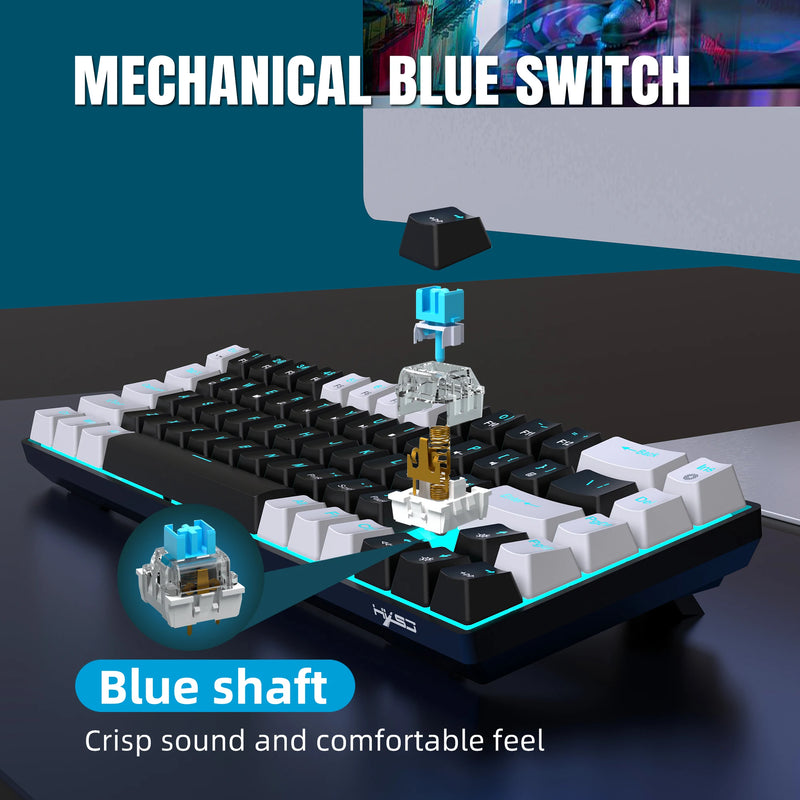 Teclado Mecânico  - 68 Keys Mechanical Keyboard 68 teclas teclado mecânico ergonomia RGB retroiluminado LED quente swappable interruptor azul teclado de jogos para Desktop