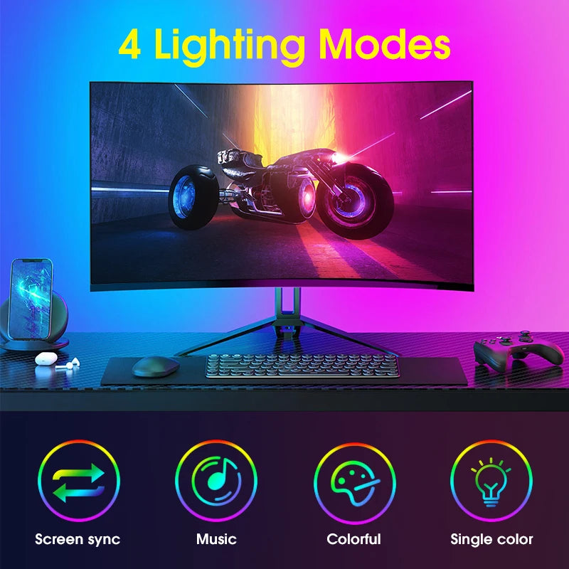 LEDs para Monitor - Iluminação de Monitor ambiente de sincronização, tira de luz para jogos, pc e-sport gamer, tela rgb, lâmpada de tela de computador desktop, led para 24-34 polegadas